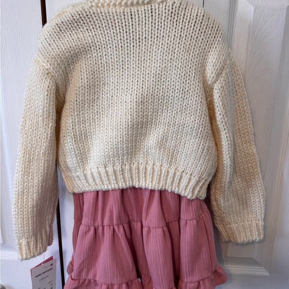 Kids Cream Chucky Cardigan with Pink Bows and Mauve Dress 2Piece Set size 5 NWTS - Picture 6 of 12